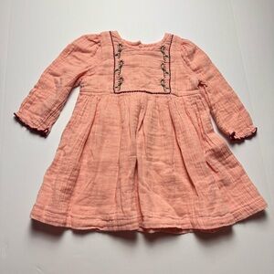 Pink Chicken Peach Candy Cane Embroidered Dress